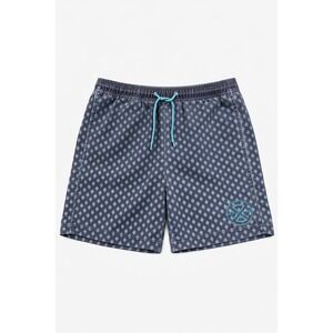 Men Gray Geometric Swim Trunks Elastic Waist Drawstring Beach Shorts
